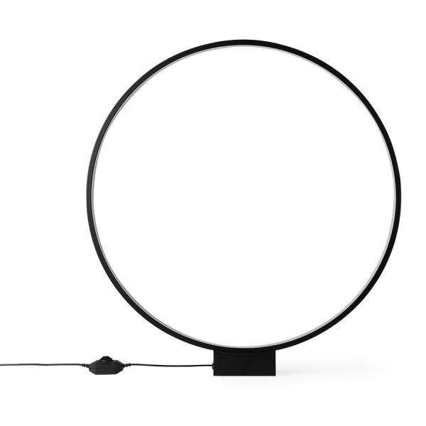 Dizajnová kruhová stolová lampa so svetelným LED pásikom z čierneho hliníka.