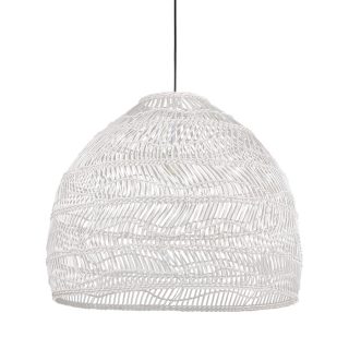 Masívna biela prútená závesná lampa v škandinávskom dizajne.