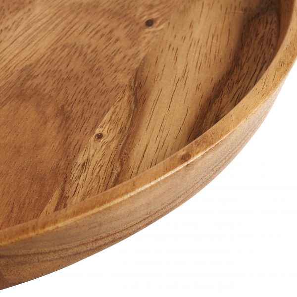 Krásny drevený tanier z akáciového dreva v prírodnej farbe o priemere 32 mm.
