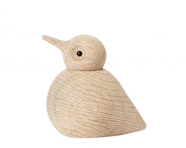 Dizajnový drevený vtáčik z dubového dreva s ligotavým očkom.