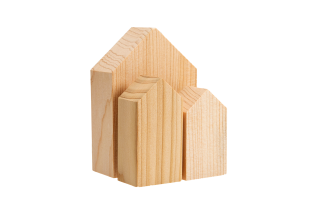 Krásne voňavý odpudzovač molí vo forme troch kusov drevených domčekov z cédrového dreva v prírodnej farbe.