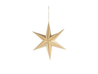 Dekoratívna vianočná hviezda STAR 40 je vyrobená ručne z drevenej dyhy a papiera, s jutovou šnúrkou na zavesenie.