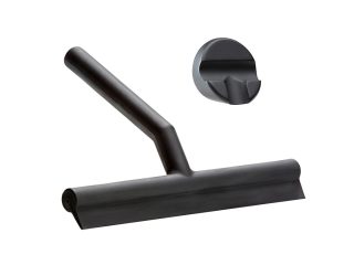 Sprchová stierka z plne tvarovaného silikónu bez kovových povrchov, ktoré môžu hrdzavieť v peknom a jednoduchom dizajne a v čiernej farbe.