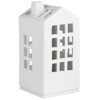 Nádherný porcelánový svietnik v podobe mini domčeka v bielej farbe.