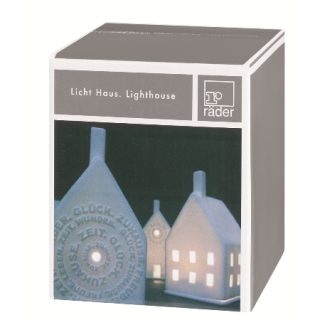Krásny a jemný porcelánový svietnik vo forme domčeka v bielej farbe