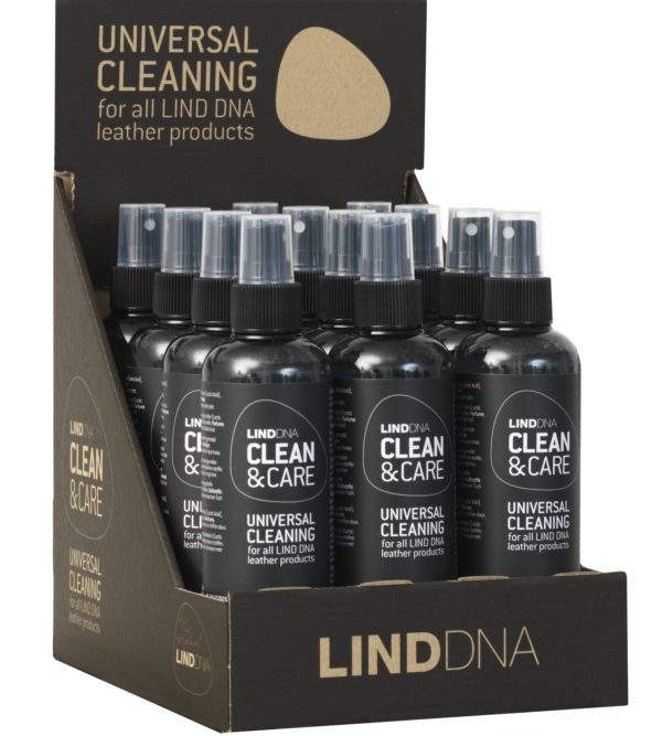 Čistiaci sprej na recyklovanú kožu pre všetky výrobky LIND DNA v objeme 250 ml.