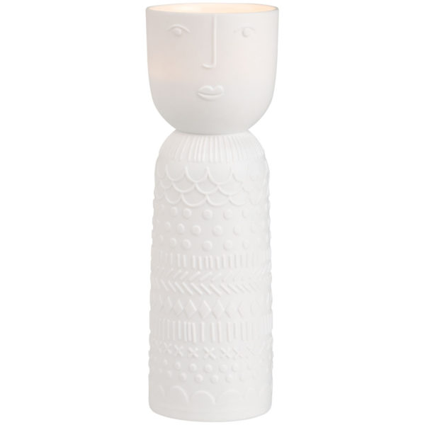 Dekoratívny porcelánový svietnik LUCIA s reliéfnym vzorom tváre vnesie do vášho domova hravú radosť