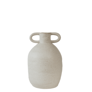 Keramická váza s rustikálnym nádychom ručne robenej urny s dvoma uškami v pieskovej farbe o priemere 14 cm s výškou 23 cm.