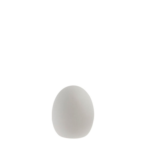 Biele keramické vajíčko s odrezanou spodnou časťou pre stabilitu o priemere 6 cm a výške 8 cm.