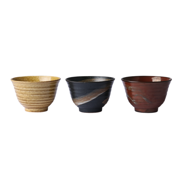 Kameninová miska MATCHA zo série Kyoto Ceramics inšpirovaná japonskými čajovými miskami v krásnych zemitých farbách o priemere 12,5 cm. Sada 3 ks.