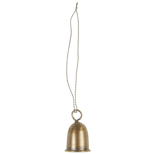 Kovový závesný zvonček na drôtenej šnúrke v mosadznej farbe. Priemer 2,5 cm a výška 4,3 cm.
