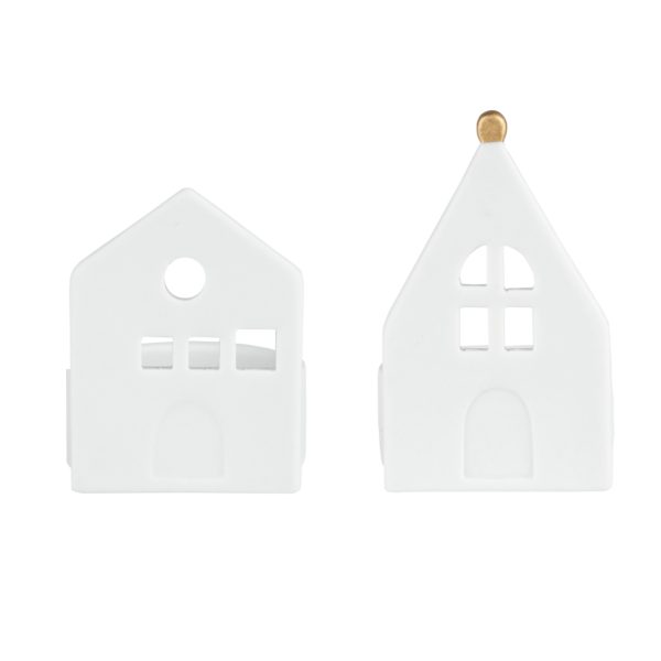 Svietnik RÄDER vo forme sady 2 ks - hosťovského domčeka a domčeka snov z matného bieleho porcelánu. Rozmer 5 x 6 x 6,5 resp. 8 cm.