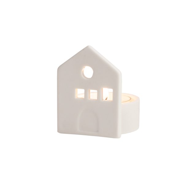 Svietnik RÄDER vo forme sady 2 ks - hosťovského domčeka a domčeka snov z matného bieleho porcelánu. Rozmer 5 x 6 x 6,5 resp. 8 cm.